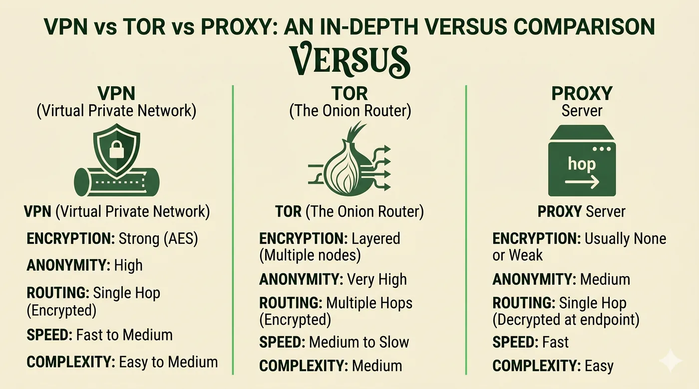 VPN vs Proxy vs Tor
